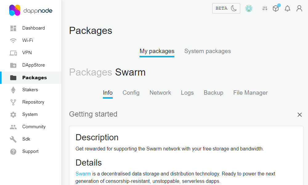 DAppStore Swarm Package Info