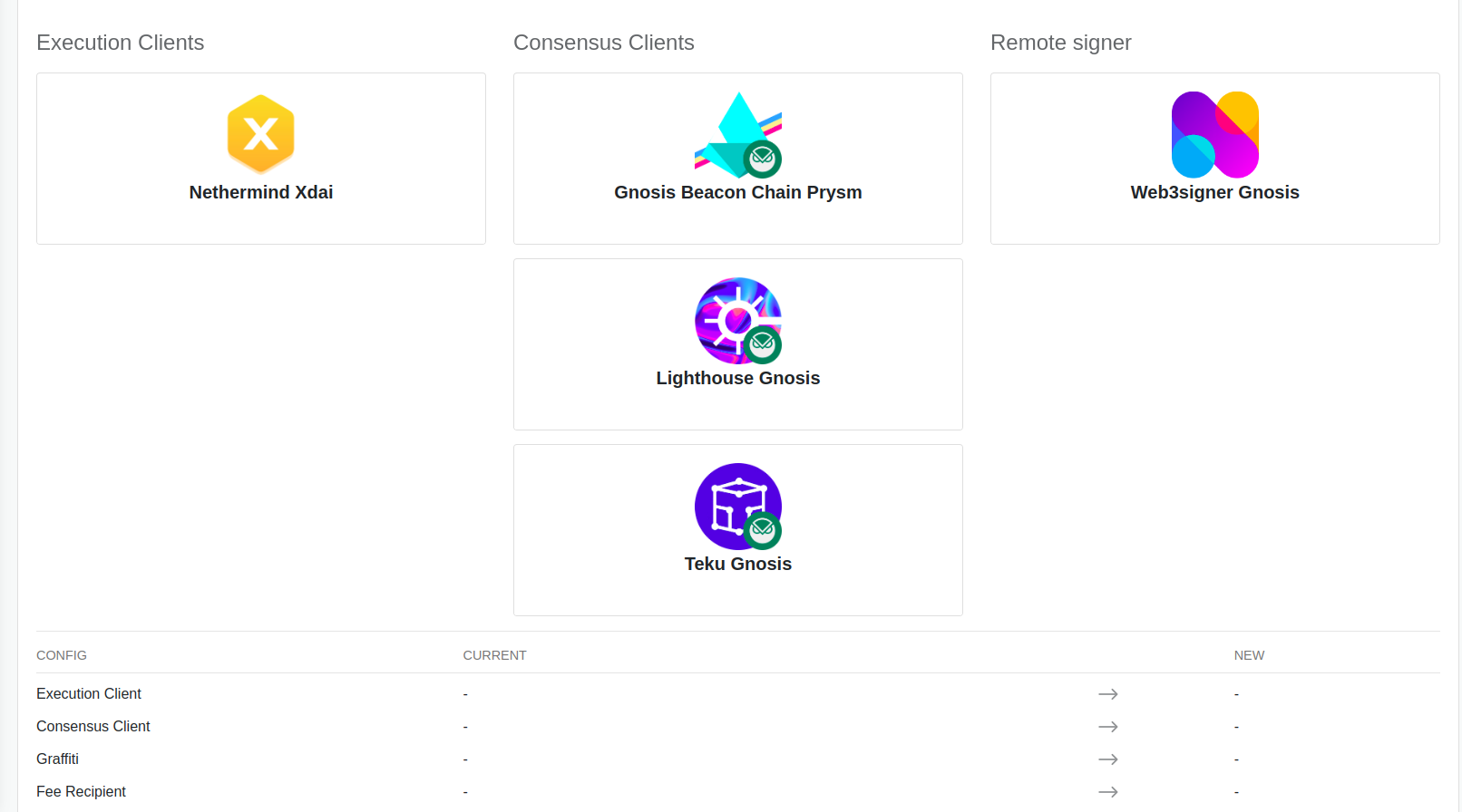 Select the execution and consensus clients