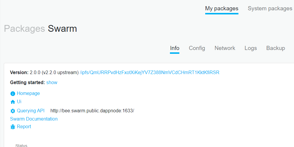 DAppStore Swarm Package Info